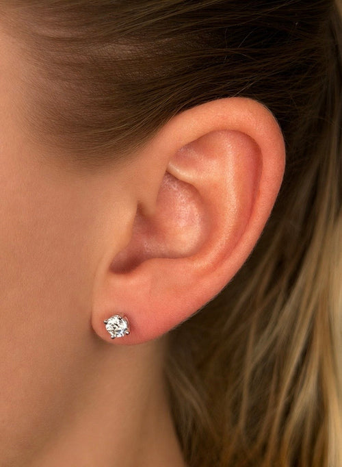 Diamond Earrings 1.05ct worn on ear